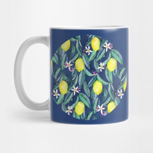 When Life Gives You Lemons - watercolor lemons on dark blue Mug